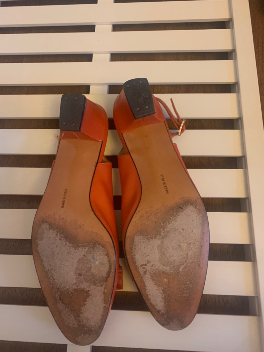 Salvatore Ferragamo Coral Orange Leather Slingback Heels Vara Bow Size 9 B - Picture 6 of 11